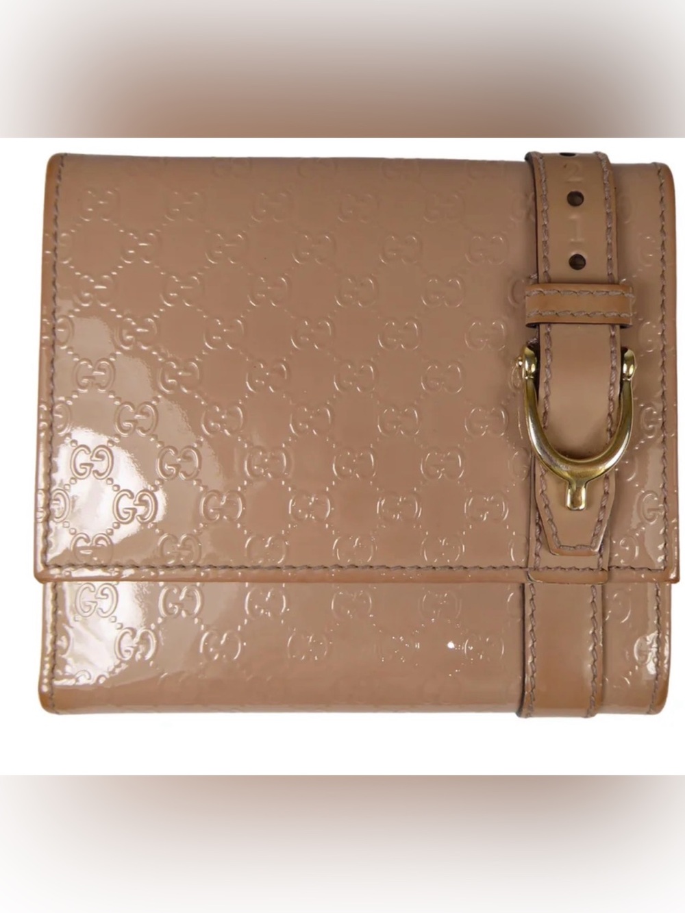 Gucci Patent Leather Clutch in Nude Beige with Gold Hardware